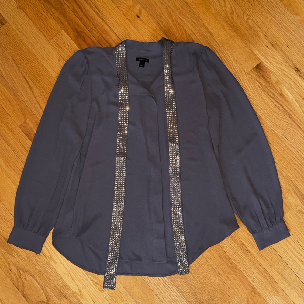 Ann Taylor - Charcoal Blouse with Silver Sequin Trim